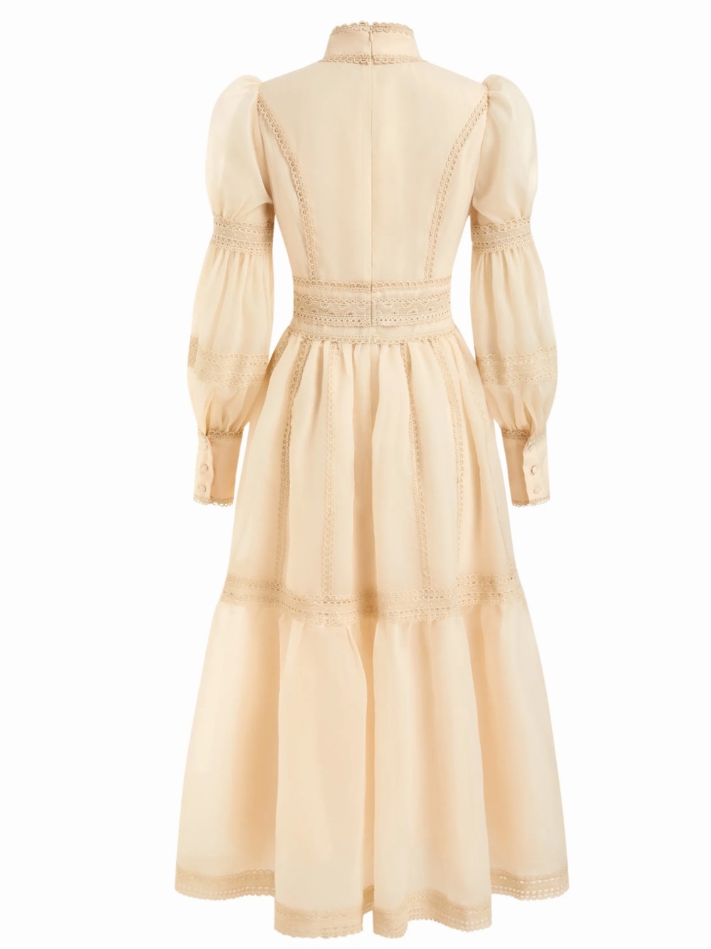 NWT CIDER CHIFFON HIGH NECK CONTRASTING LACE CINCHED WAIST A-LINE MAXI DRESS - Picture 8 of 16